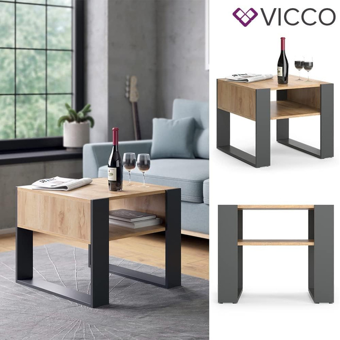 Журнальний стіл Vicco, антрацит/дуб золотий, 59x62 см