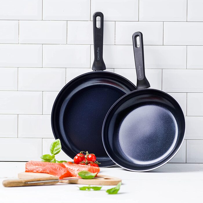 Сковорідки GreenPan Memphis 24 см і 28 см, керамічне антипригарне покриття, без PFAS, для індукції, підходять для духовки та посудомийки, чорні, набір для смаження, подарунок на День матері