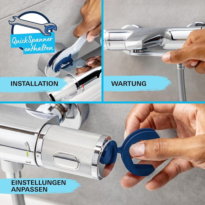 Змішувач для ванни Grohe Precision Feel з термостатом, водозберігаючий, хром, 34788000 Chrome Feel (безпека для дітей, запобіжник 38°C, антиковзні ручки)