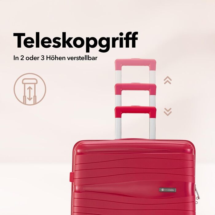 Валіза Travel One Hartschalen – набір дорожніх валіз 32/60/98 л, кодовий замок, колеса 360° (Червона, 68 л)