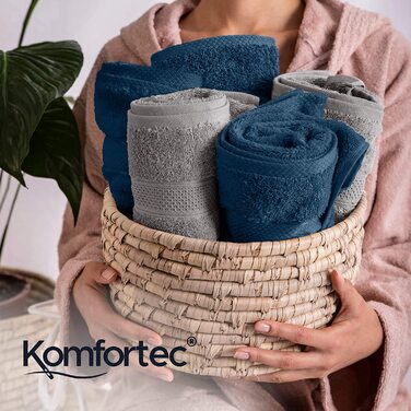 Набір рушників Komfortec 8 шт. з 100% бавовни: 4 банних 70x140 см і 4 для рук 50x100 см, м'які махрові, антрацитово-сірі/петролеві