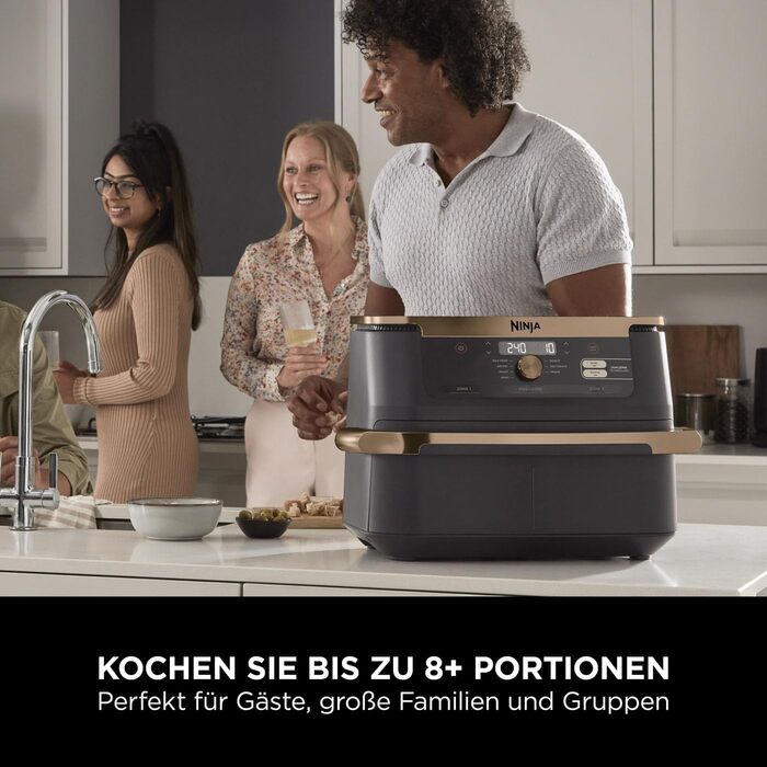 Фритюрниця Ninja Foodi FlexDrawer AF500EUCP: 10.4л, Dual Zone, 7-в-1, Чорний & Мідний, Знімний роздільник