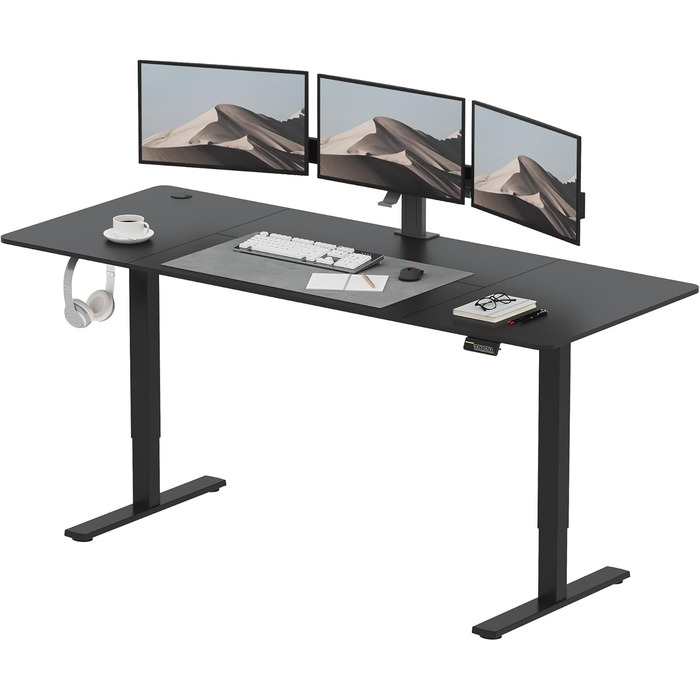 Електричний стіл SANODESK 200x80 см, регульований по висоті, ергономічний комп'ютерний стіл для роботи стоячи й сидячи з пам'яттю положень, чорний