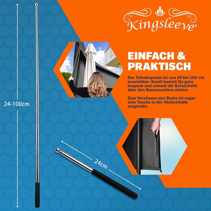Чохол для парасолі KINGSLEEVE® захисний, зимовий, до 350 см, сірий для садових парасоль