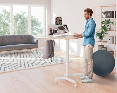 Ергономічний електричний стіл Leitz Ergo Compact 80x60 см для офісу та дому, білий - регульована висота, навантаження до 80 кг, з нагадуванням про зміну положення