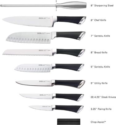 Набір кухонних ножів Chicago Cutlery Fusion (17 предметів) з дерев'яною підставкою, леза з нержавіючої сталі та ергономічні ручки
