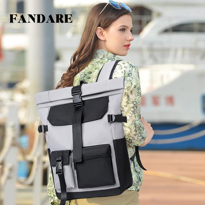 Рюкзак FANDARE Rolltop ультралегкий для ноутбука 15.6'' ручна поклажа, шкільний, діловий, для подорожей, чоловічий/жіночий, світло-сірий