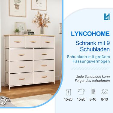LYNCOHOME комод з тканинними шухлядами, 9 секцій, для вітальні, спальні, коридору, кухні, офісу, бежевий