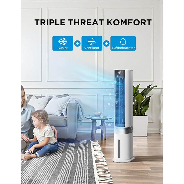 Мобільний випарний охолоджувач повітря Midea Sensicool 7л з сенсорним дисплеєм (білий)