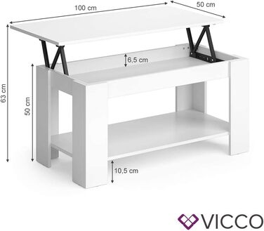 Журнальний стіл Vicco Lorenz білий 100x50 см з підйомним механізмом