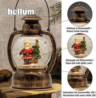 LED ліхтар Hellum у вигляді сніжної кулі на Новий рік, 14x20 см, з підсвіткою, на батарейках, для прикраси ялинки та дому