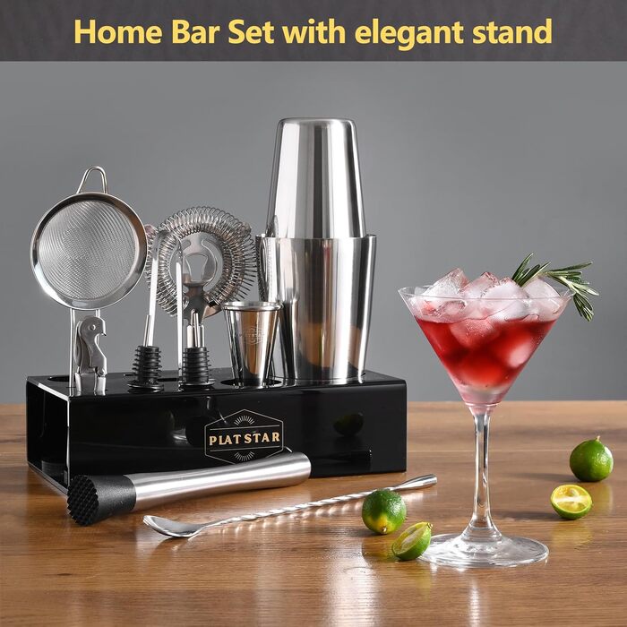 Набір для коктейлів Mixology Barkeeper: Бостон-шейкер з підставкою та аксесуарами з нержавіючої сталі для дому