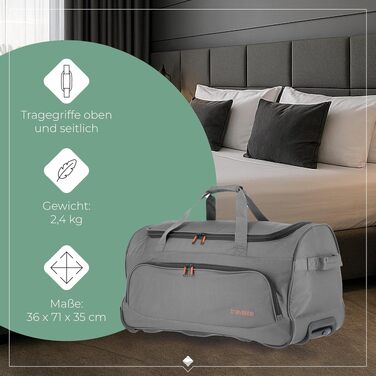 Дорожня сумка на колесах Travelite Basics Fresh L, 71 см, 89 л, антрацит (сірий)