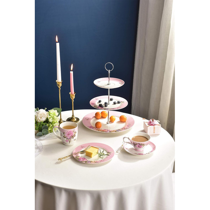 Комплект чашок для кави London Boutique K414, 330 мл, рожевий, 4 шт. (Porzellan, Shabby Chic, Vintage)