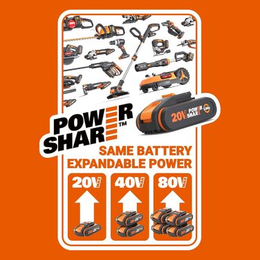 WORX WG737E акумуляторний газонокосарка Nitro 40V (2x20V) - безщітковий двигун, ширина зрізу 37 см, 6 рівнів висоти зрізу (20-70 мм), 40л травозбірник, 2x4Ah акумулятори та подвійний зарядний пристрій, без приводного колеса