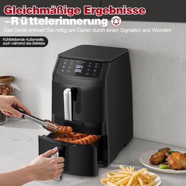 Аерофритюрниця TopStrong з двома камерами 11л, 2500W, вертикальна мультипіч з вікном, 6 функцій, чорна
