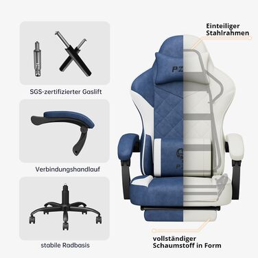 Ігровий стілець Ergonomic Gaming Chair з підставкою для ніг, ергономічне комп'ютерне крісло з високотехнологічної тканини для дорослих та підлітків, синій