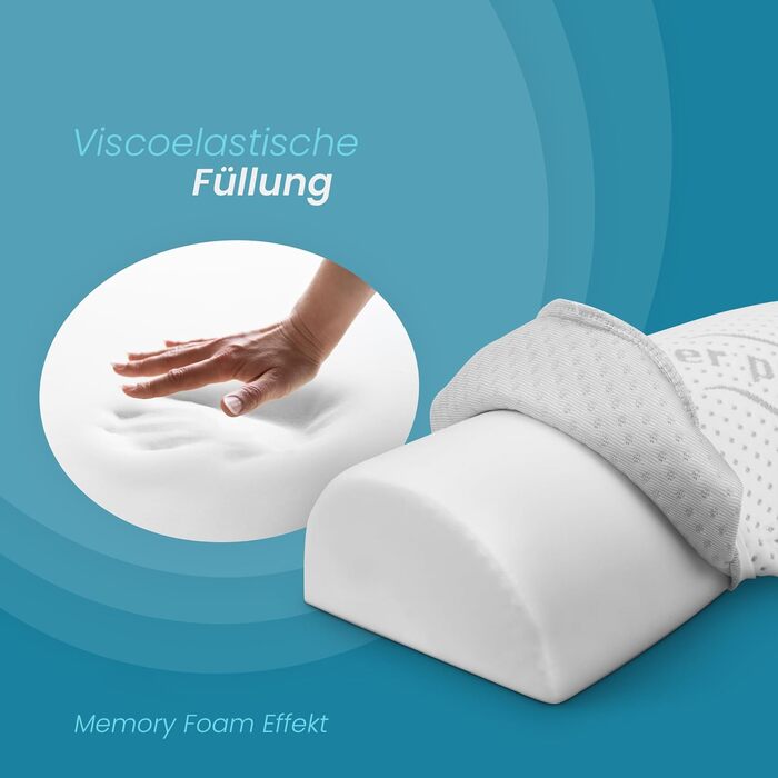 Подушка для шиї Bestlivings з піни Memory Foam (30x35x9 см) з антимікробним чохлом Silver Protect, Öko-Tex, напівциліндр 42x20 см
