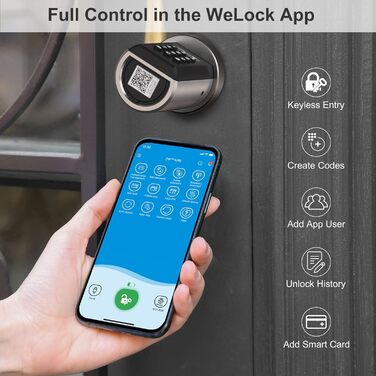Електронний дверний замок WELOCK PCB51 для вхідних дверей, з паролем, керуванням через додаток, RFID-картками та WiFi (потрібен шлюз), водонепроникний, для дверей товщиною 30-70 мм