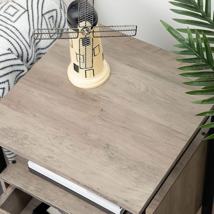 Тумба приліжкова HOOBRO з USB-зарядкою, 2 шухляди, 40x40x61 см, сучасна, для спальні та вітальні, сіро-чорна