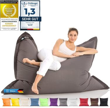 Великий крісло-мішок LAZY BAG Classic XXL 140x180 см, 2-в-1 для сидіння та лежання, наповнювач EPS, знімний нейлоновий чохол, темно-сірий, для дому та вулиці