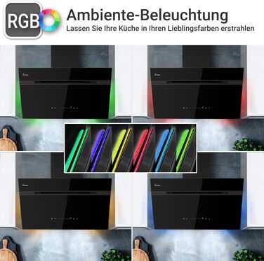 Витяжка кухонна KKT Kolbe Aurora 6005FB Full-black: 80 см, скло, чорна, продуктивність 782 м³/год, WiFi, сенсорне керування, RGBW LED-підсвітка, режим рециркуляції та відведення