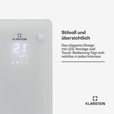 Електричний конвектор Klarstein 2500 Вт: енергоощадний обігрівач з термостатом, керуванням через додаток та можливістю настінного монтажу