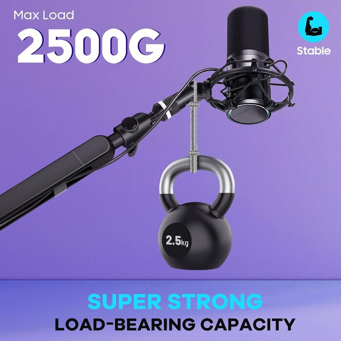 CAHAYA Мікрофонний стійкий кронштейн Boom Arm Professional: Регульований мікрофонний кронштейн з подовжувачем, низькопрофільний дизайн для стрімінгу та запису, вантажопідйомність до 2.5 кг