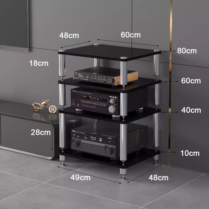Hi-Fi тумба для аудіо/відео з регульованими полицями, дерево, 60x48x80 см (4 полиці)