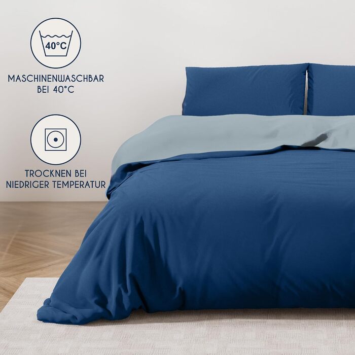 Комплект постільної білизни Dreamzie двосторонній (200x220 см + 2 наволочки 80x80 см), темно-синій / блакитно-сірий