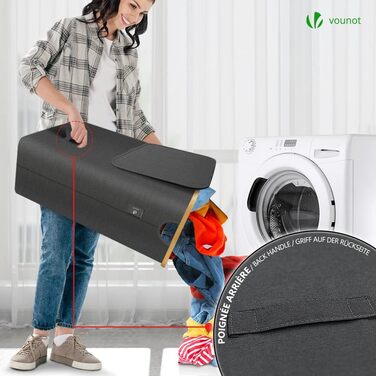 Складаний кошик для білизни VOUNOT з кришкою, 145 л, 2 відділення, знімні мішки, вузька сіра корзина для прання