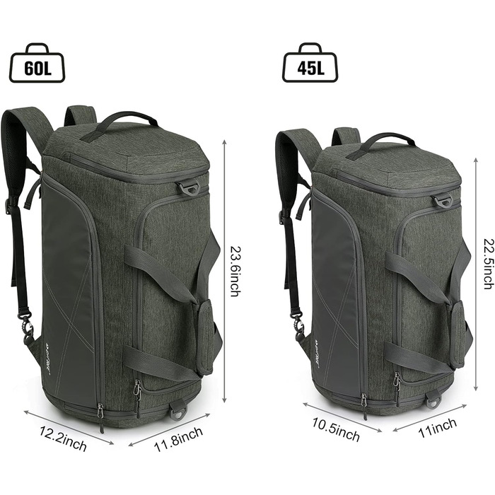 G4Free туристичний рюкзак 45/60 л з відділенням для взуття та вологих речей, сірий, для подорожей, спорту, кемпінгу, йоги, плавання, 60 см