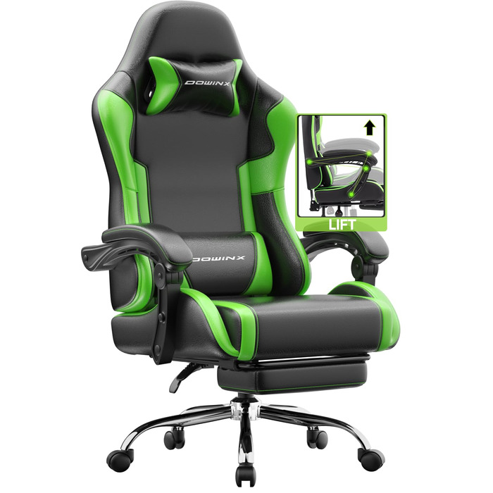 Ігрове крісло Dowinx Ergonomic Gaming Chair з підставкою для ніг, регульованими підлокітниками, навантаження до 150 кг, колір Зелений Pro
