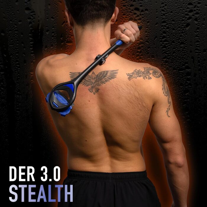 BakBlade 3.0 Stealth – Тример для спини чоловічий, подовжений ергономічний руків'я, матово-чорний