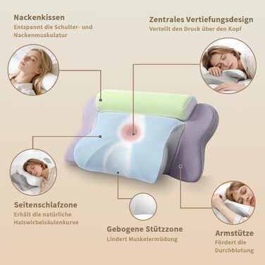 Подушка ортопедична з піною Memory Foam для сну на боці LAMB, 60x32 см, сіра - підтримка шиї та голови при болях у шиї