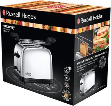 Тостер Russell Hobbs Victory для 2 скибок з насадкою для сендвічів та паніні, нержавіюча сталь, 6 режимів, 1200 Вт