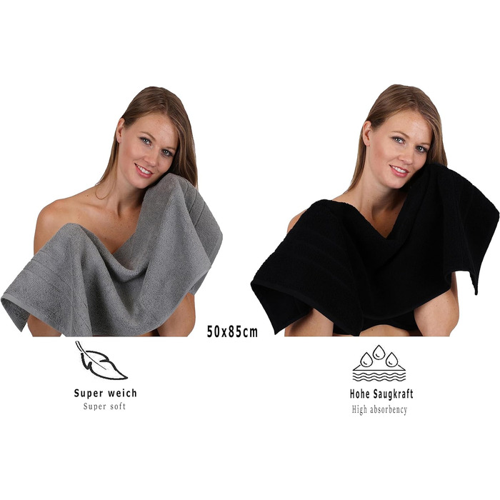 Набір рушників Betz Deluxe 8 шт., 100% бавовна, антрацит/синій, для ванної та душу