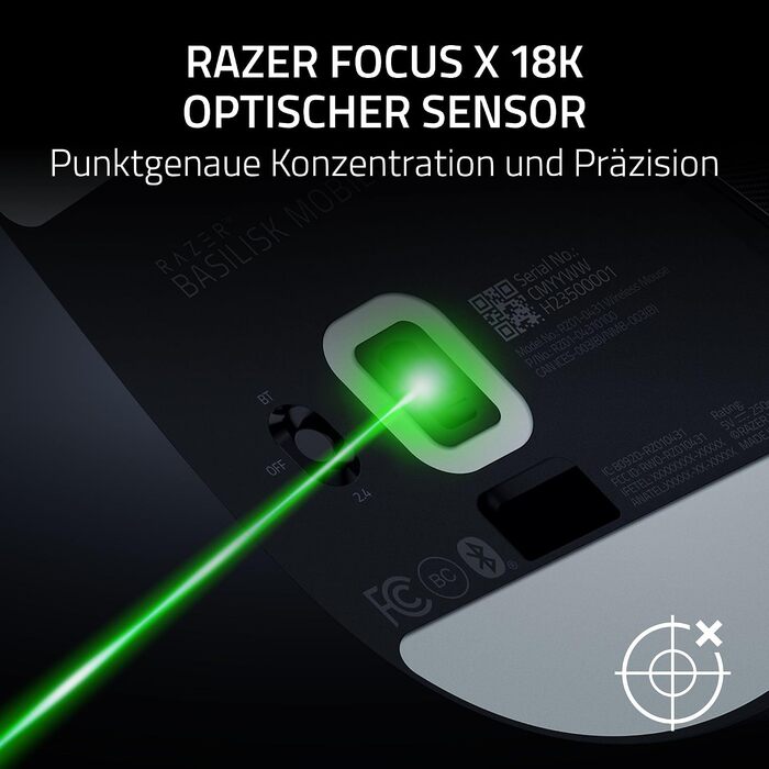Бездротова ігрова миша Razer Basilisk Mobile AI Prompt Master, сенсор Focus X 18K, три режими підключення, перемикачі Gen-3, чорна