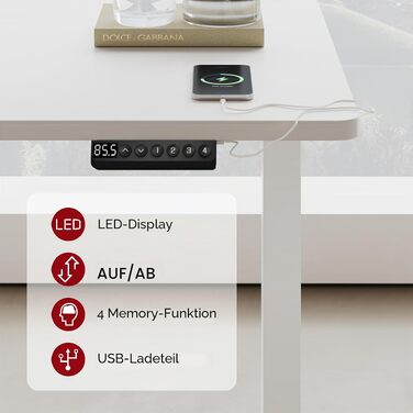 Регульований по висоті письмовий стіл SANODESK 120×80 см, електричний стіл для роботи стоячи та сидячи, два двигуни, пам'ять, USB-порт, захист від зіткнень (Сірий/Чорний)