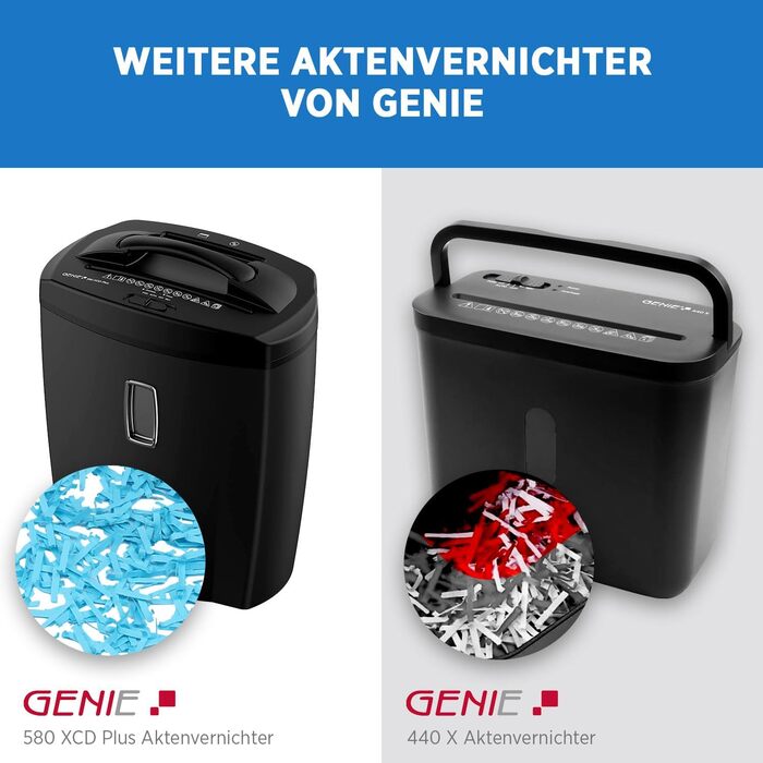 Шредер Genie 480X: знищувач документів, 8 листів, P-4, автоматичний, 12л, захист від перегріву