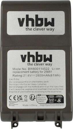 Акумулятор vhbw сумісний з пилососом Dyson SV10, V8, V8 Absolute, SV12, V8 Animal (2800 mAh, 21.6V, Li-Ion)