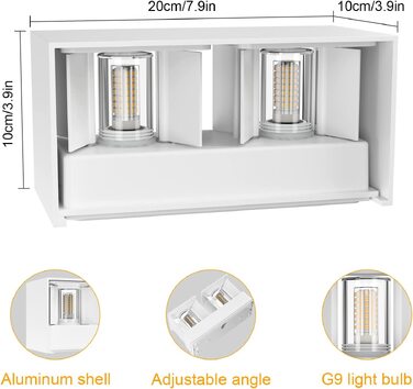 Стіна з зовнішнім підсвічуванням Klighten з LED лампою G9 (18W, 3000K), регульований кут променя, IP54, антрацит/білий