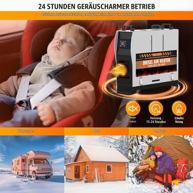 Автономний дизельний обігрівач VELPAX All in One 8кВт, 12/24/220В з Bluetooth, App та LCD-дисплеєм для авто, вантажівок, кемперів та човнів (білий)