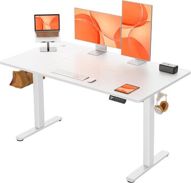 Електричний стіл ErGear 140x70 см з регулюванням висоти, 4 пам'яті, геймерський стіл з 4-секційною білою стільницею