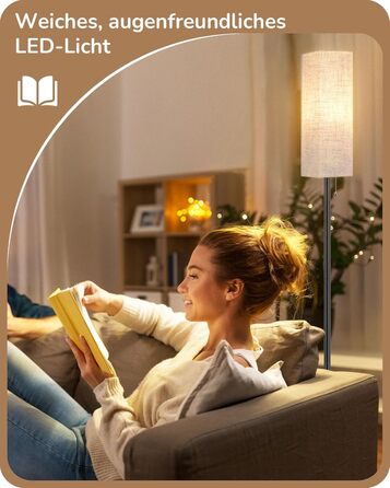 Торшер EDISHINE LED для вітальні, димований, E27, лампа для читання з лляним абажуром і пультом, підлоговий світильник з 3 режимами кольору, вінтажний для спальні, чорний