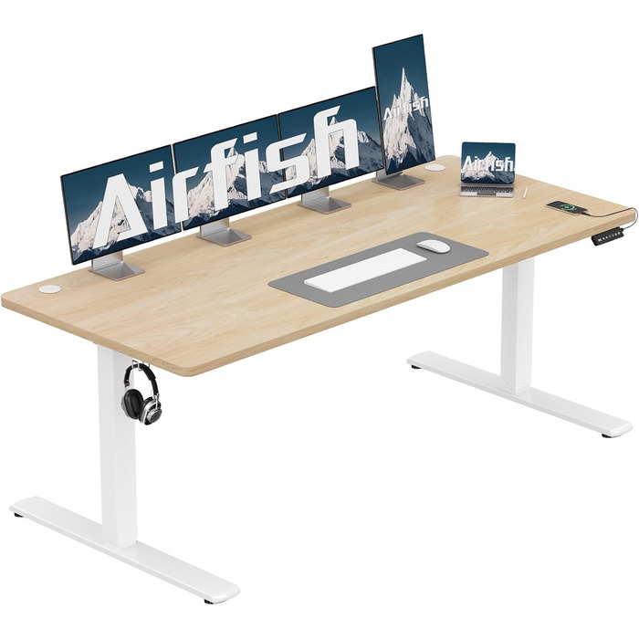 Airfish електричний регульований стіл 180x80 см з USB, пам'яттю, бежевий