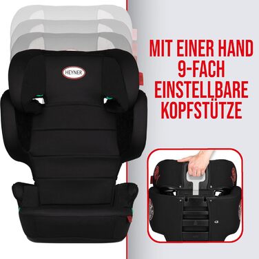 Автокрісло Heyner Kids i-Size складне, для дітей 3,5-12 років (100-150 см), чорне - з Isofix та без