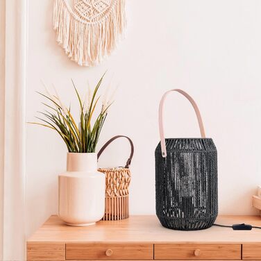 Настільна лампа Paco Home Boho чорна, для спальні та робочого столу, E27, плетений абажур, декор