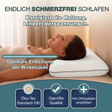 Ортопедична подушка для сну 40x60 з Memory Foam та підтримкою шиї – біла подушка для спини, живота та бокового сну Oeko-TEX, 12 см