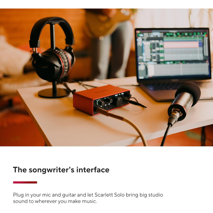 Focusrite Scarlett Solo 4 (4th Gen) USB аудіоінтерфейс для гітаристів, вокалістів та продюсерів - студійна якість звуку + ПО